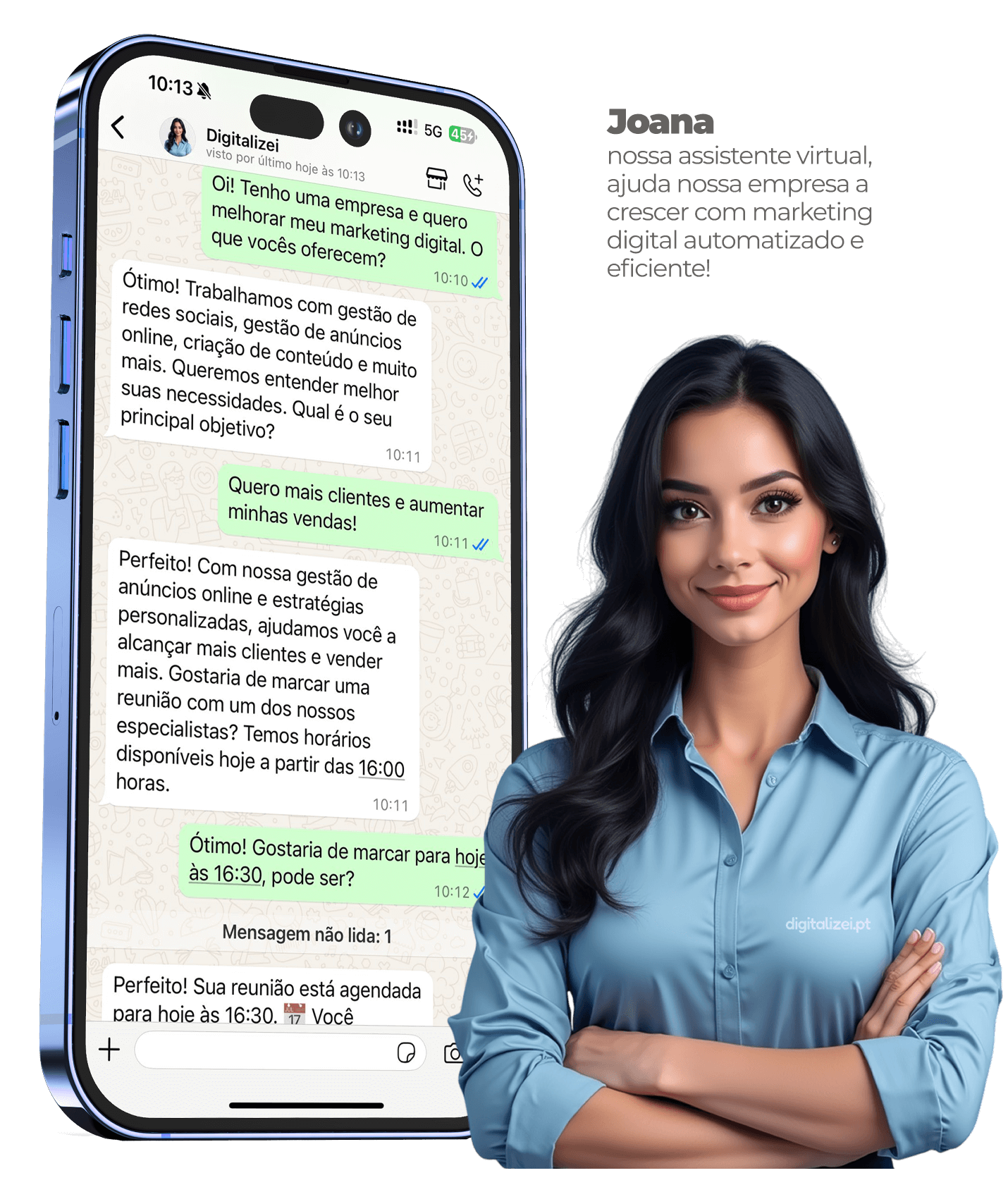 Print de conversa do chatbot com cliente - Mock Joana